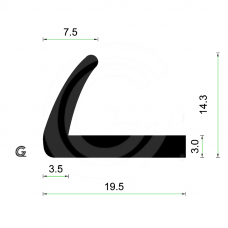 EPDM Rubber L-profile | 19,5 x 14,3 x 7,5 mm | per meter